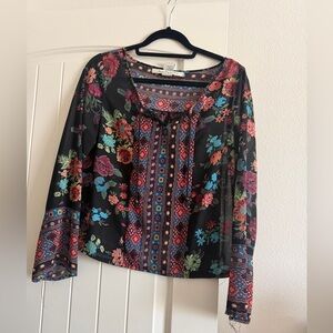 American Rag Black Floral Boho Peasant Blouse